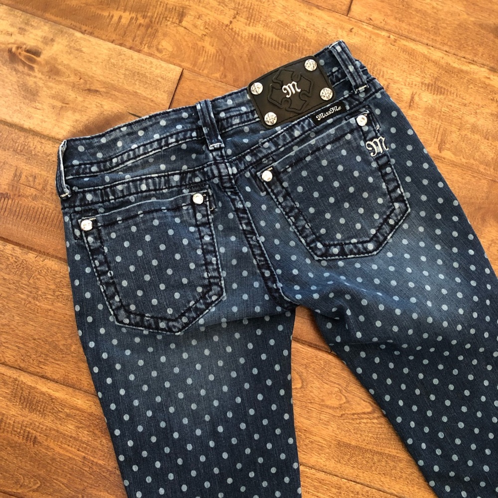 Polka Dot Skinny Jeans - Navy - Picture 7 of 8